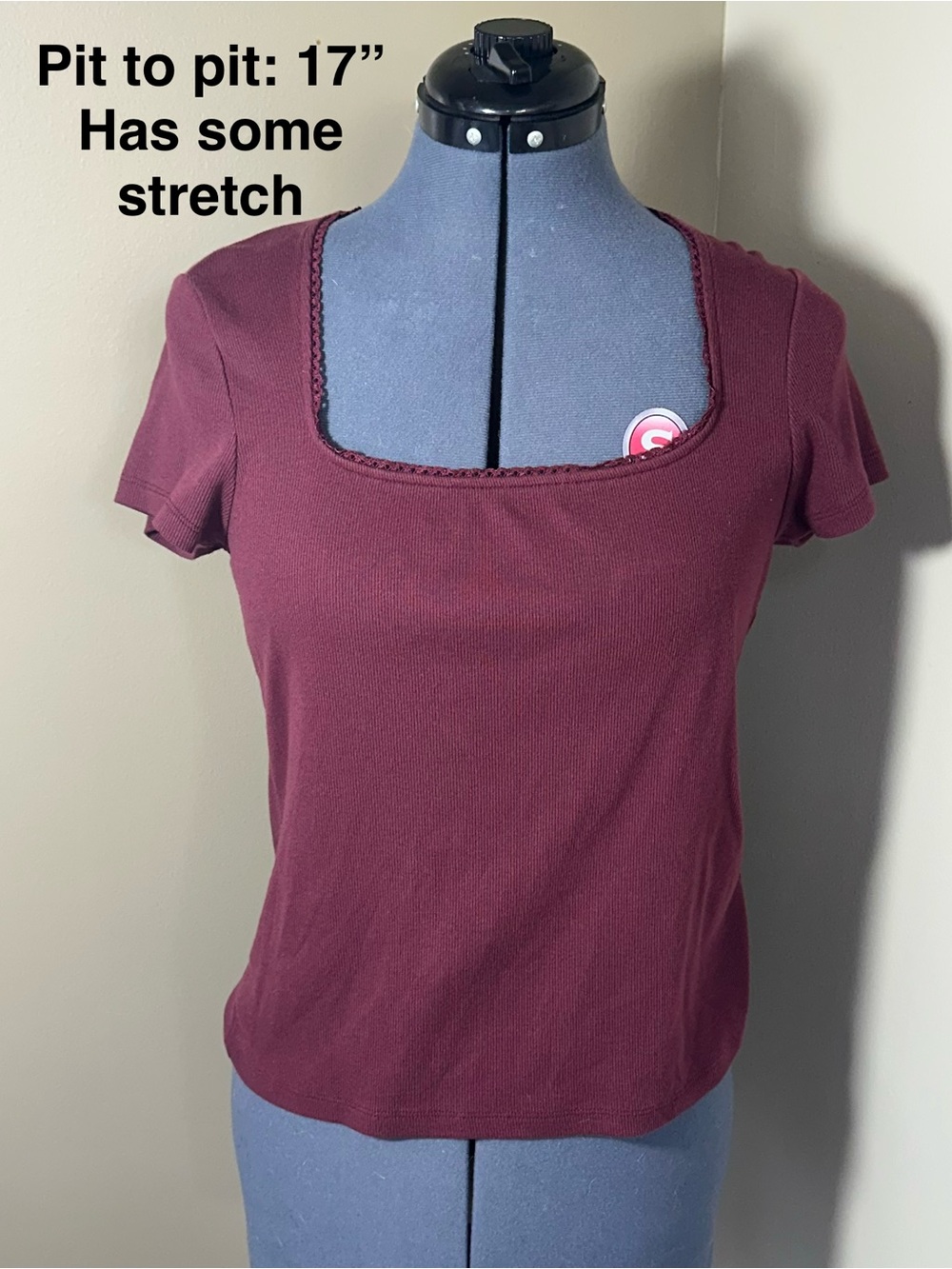 Old Navy Square Neck Short Sleeve Top in Burgundy - LARGE